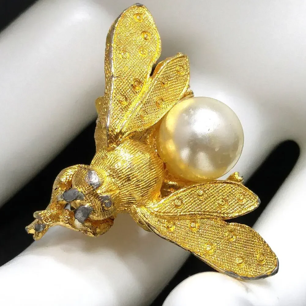 Vintage Hattie Carnegie Insect Brooch, Faux Pearl, 1960s Vintage Jewelry
